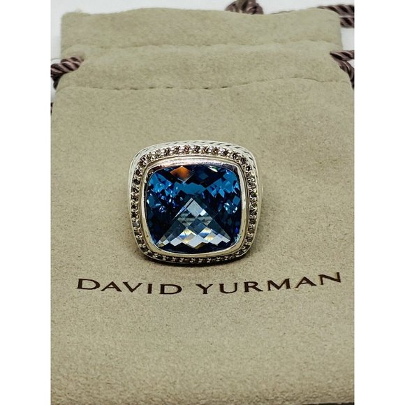 David Yurman Albion Diamond Blue Topaz Ring 14MM Topaz 100% Authentic Pouch 6.5 - Picture 1 of 12